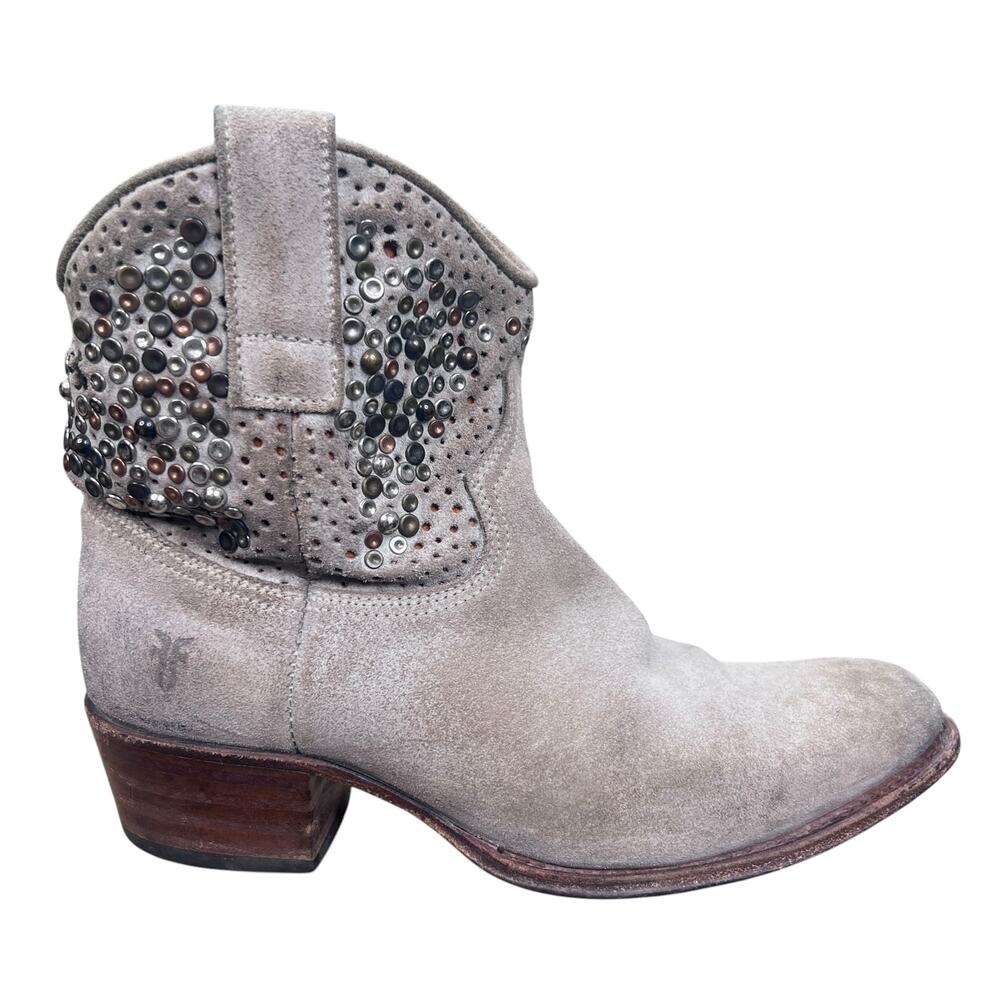 Frye Deborah Studded Taupe Western Ankle Boot Suede Size US 6.5